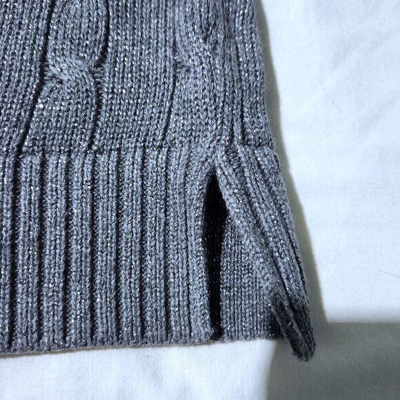 Tommy Hilfiger Sweater Women's Lg Grey Silver Shimmer Cable Knit Pullover - Picture 7 of 11